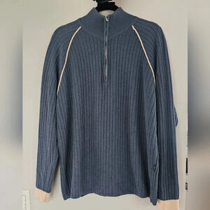 Hugo Boss 70% Virgin Wool Made in Italy 1/4 Zip Turtleneck Sweater Blue Size XL